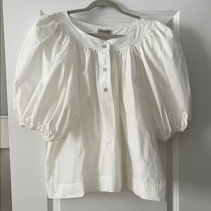 Horses Atelier puff sleeve pima cotton blouse size 3 8/10 Large XL NWT